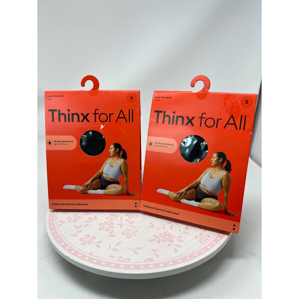 THINX Period Panties Small Black Lace Trim Briefs Leakproof Underwear 2pk NWT